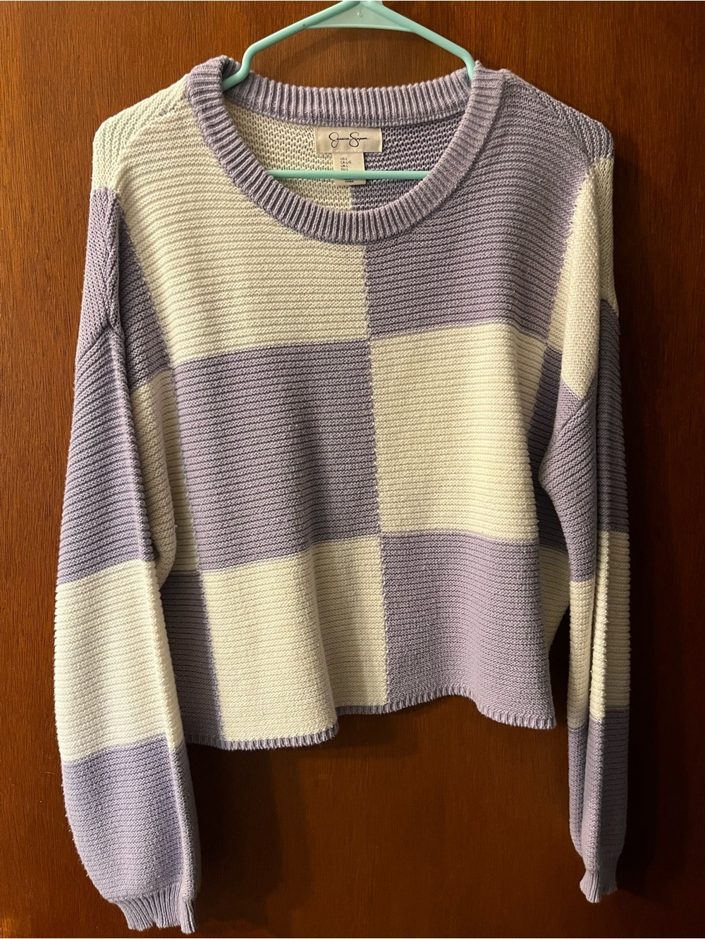 Jessica Simpson Lavender & Cream Checkered Crewneck Sweater